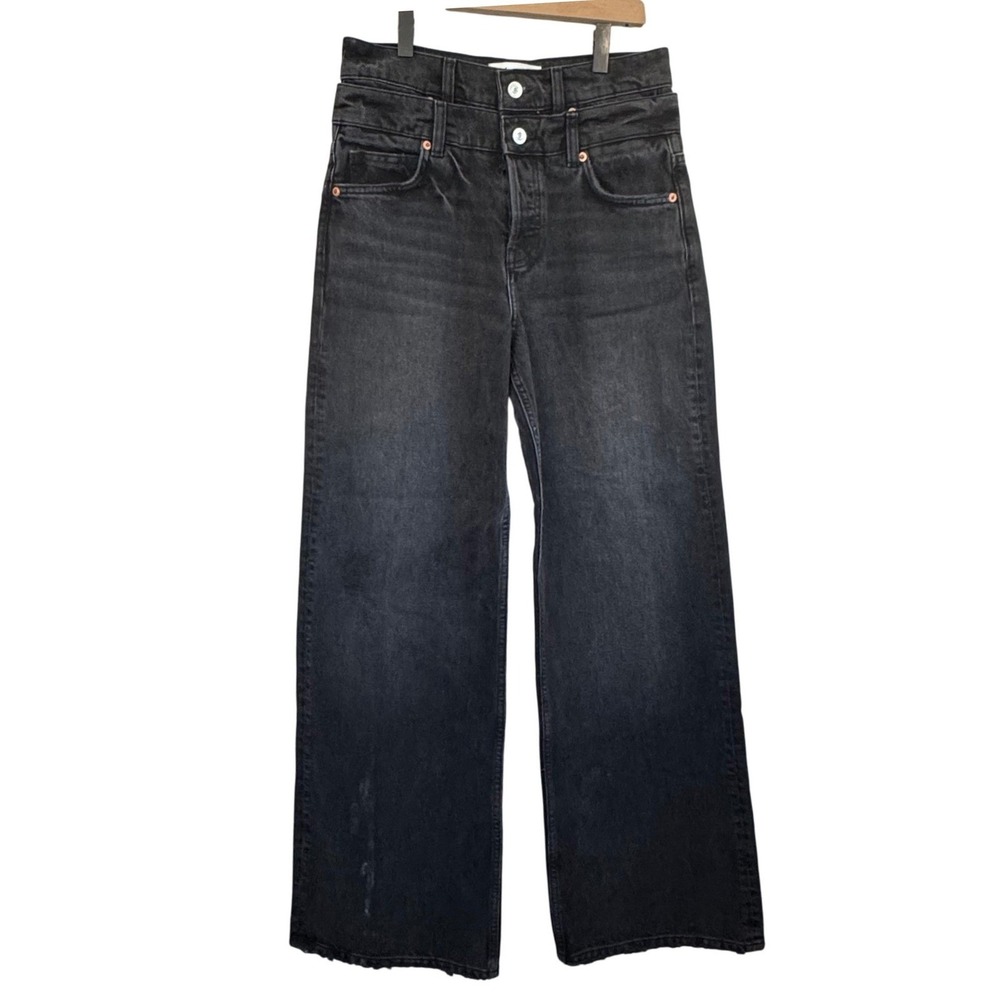 Reformation Double Waist High Rise Wide Leg Jeans Black Denim Size‎ 25